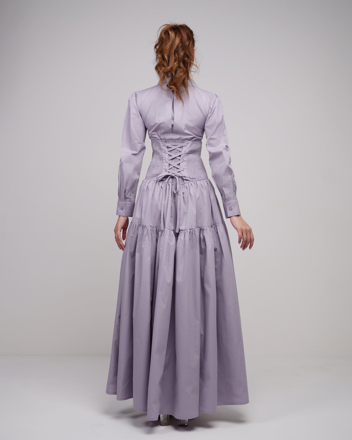Grey purple maxi dress with back strapped belt effect