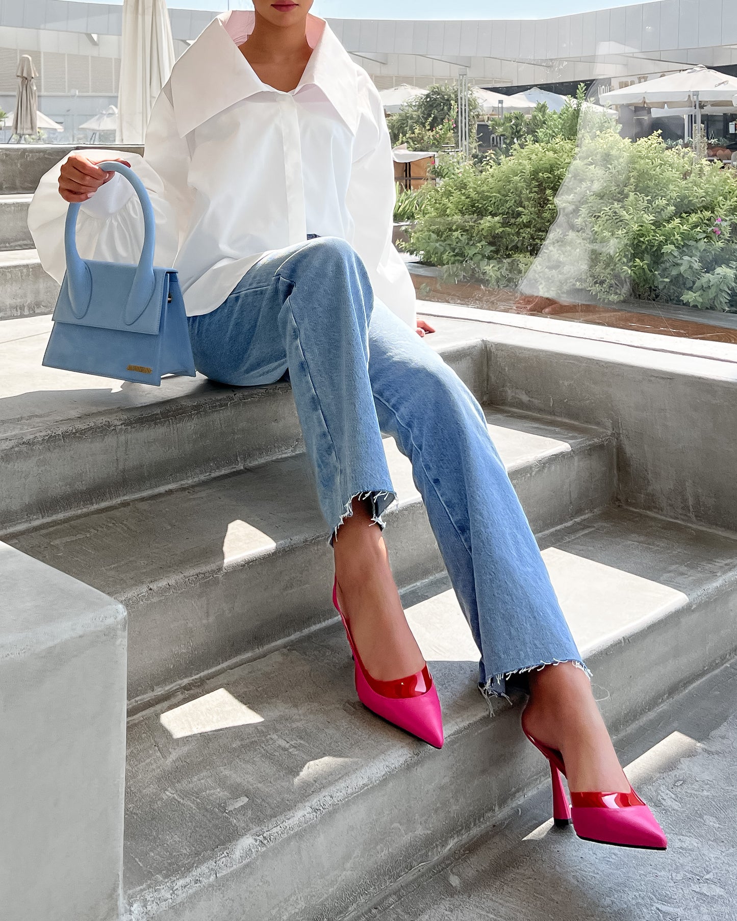 Oversized white cotton shirt with exaggerated collar in white