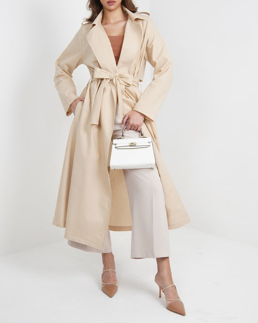 Long line trench coat in sand beige