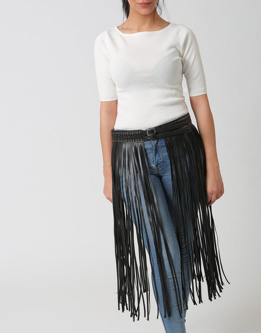 Stud Waist Belt with Long Tassel