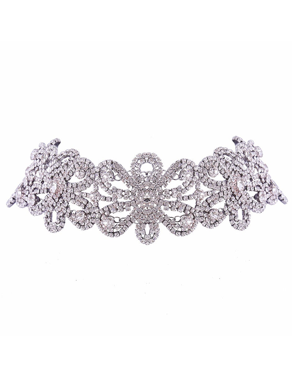 Rhinestone Wide Flower Choker