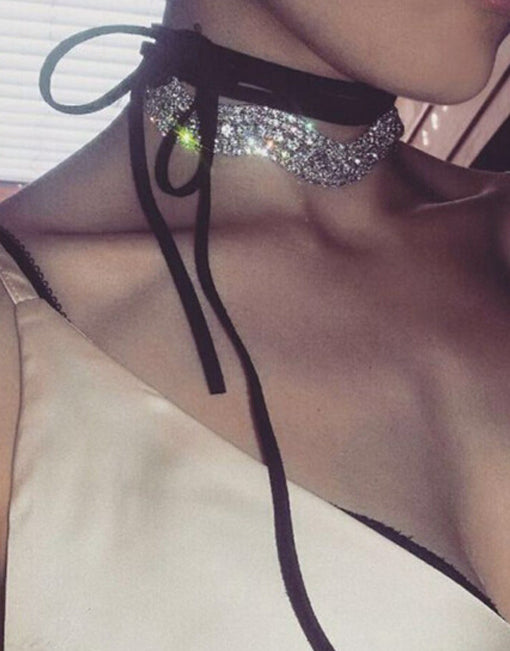 Wavy Rhinestone Wraparound Choker