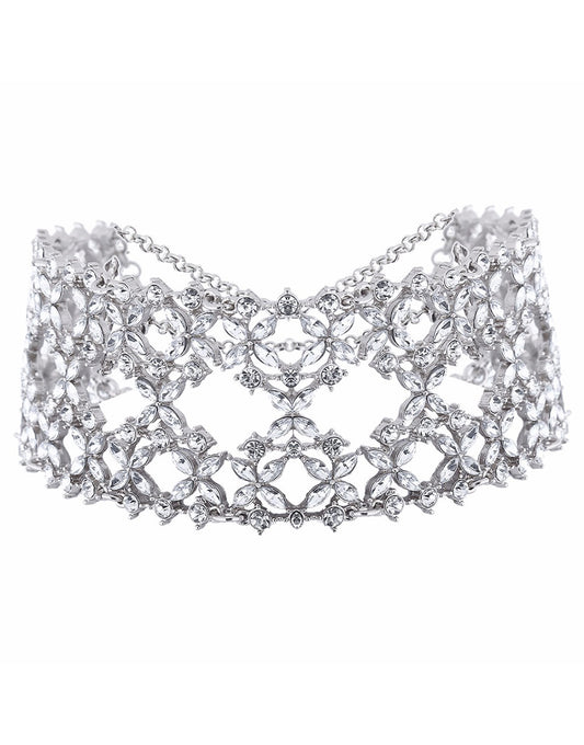 Glamours Silver Wide Rhinestone Chocker