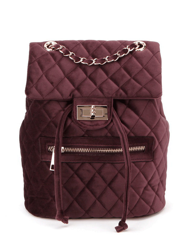 Quilted Velvet Backpack with Chain Straps