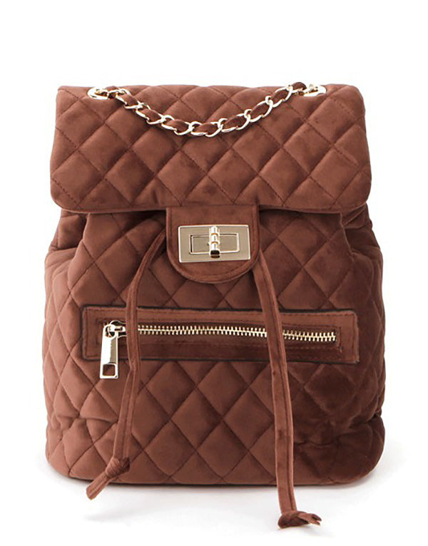 Quilted Velvet Backpack with Chain Straps